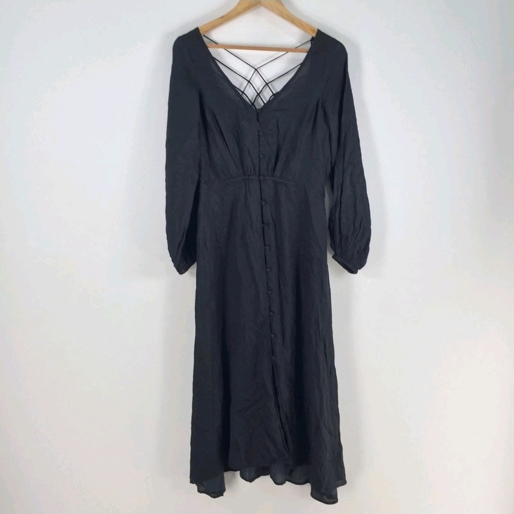 Free People Elegant Black Long‎ Sleeve Dress Rayon Blend Silky Feel Sexy Flowy